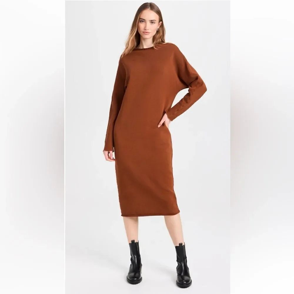 New Frank & Eileen Isabelle Funnel Neck Long Sleeve MIDI Dress Cinnamon LARGE